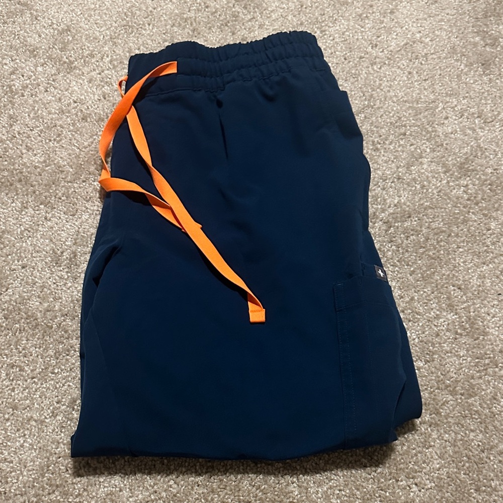 Navy Drawstring Wide-Leg Jumpsuit Pants with Orange Tie